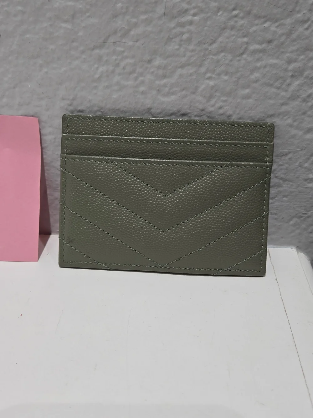 Saint Laurent Olive Green Quilted Card Holder with Gold YSL Logo - Picture 3 of 5